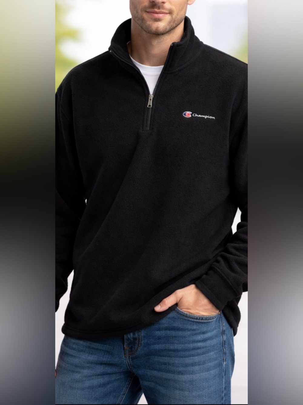 Champion Black Fleece Pullover 1/4 Zip Jacket Mens 2XL Mock Neck